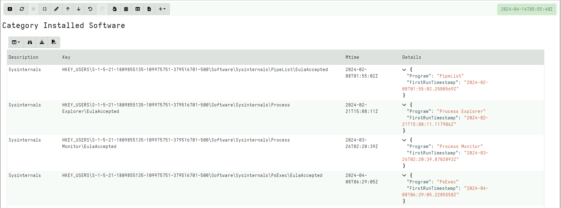 Sysinternals hunt output